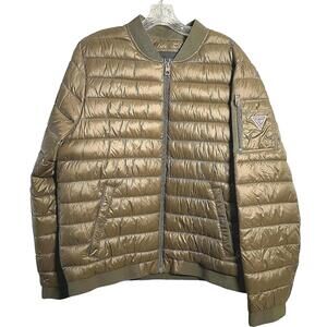 Men's Guess Puffer Bomber Jacket Insulated Nylon Copper Green Size L